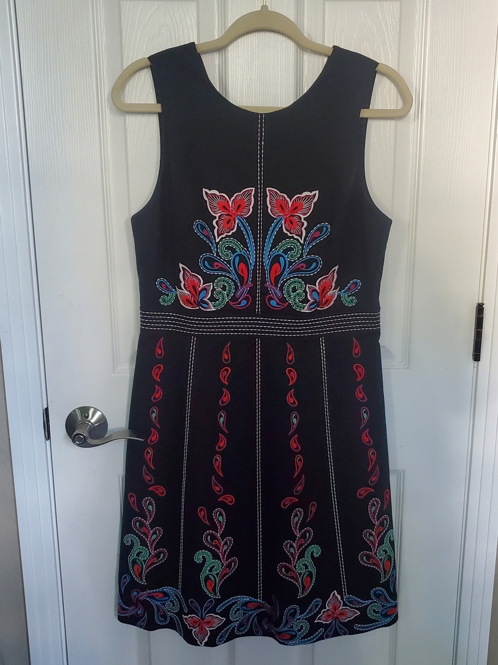 Anthropologie Maeve Chennai Embroidered Black Sleeveless Dress Floral Detail